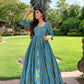 Jyoti Fashion Women's Turquoise Heavy Digital Printed Cotton Silk Anarkali Dress | Swadesiicart