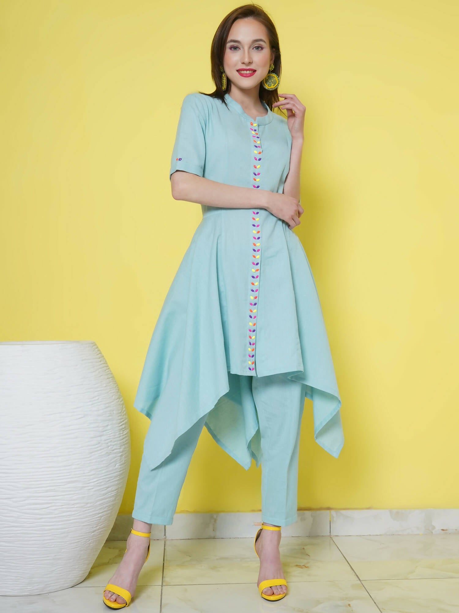 Women Republic Light Blue Cotton Kurta Set | Swadesiicart