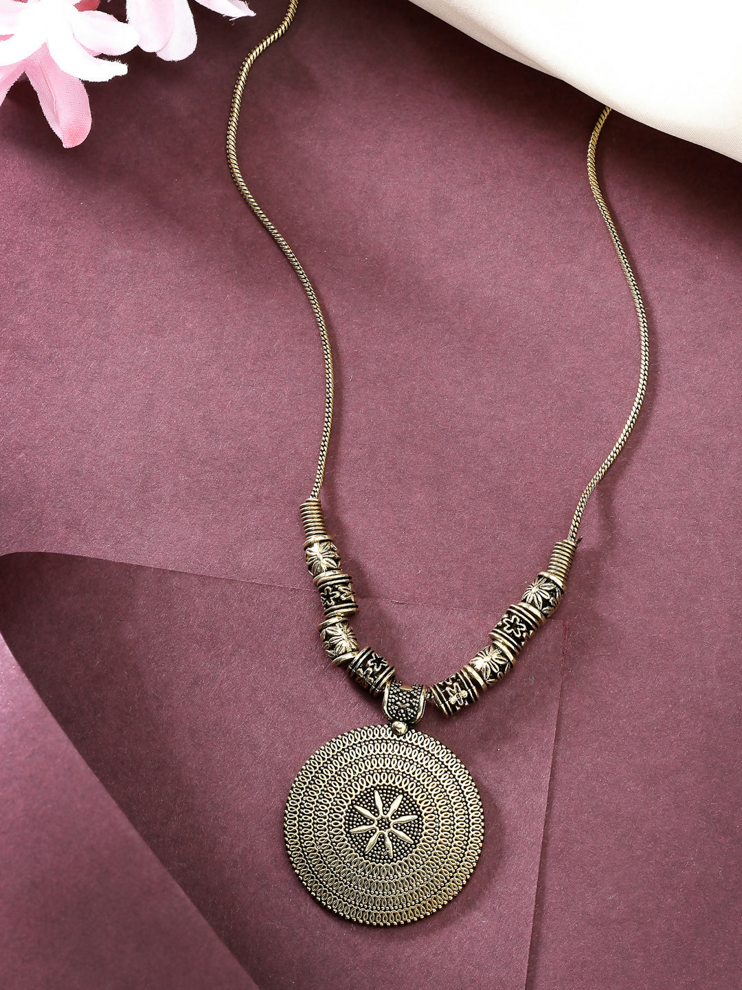NVR Women's Gold-Polished Circular Shape Pendant with Chain | Swadesiicart