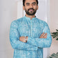 Anaita Sky Blue Digital Printed Work Cotton Straight Kurta