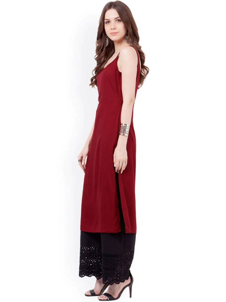 Indya Women Maroon Solid Straight Kurta - Swadesiicart