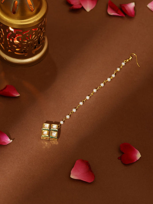 Ruby Raang Gold Square Kundan Maang Tikka | Swadesiicart