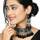 Mominos Fashion Johar Kamal Oxidised Silver-Plated Brass Finish Tassel Work Handicraft Choker For Women (Black) | Swadesiicart