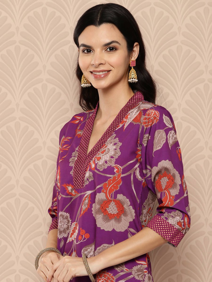 Ahalyaa Women's Traditional wear Kurta Set - Purple | Swadesiicart