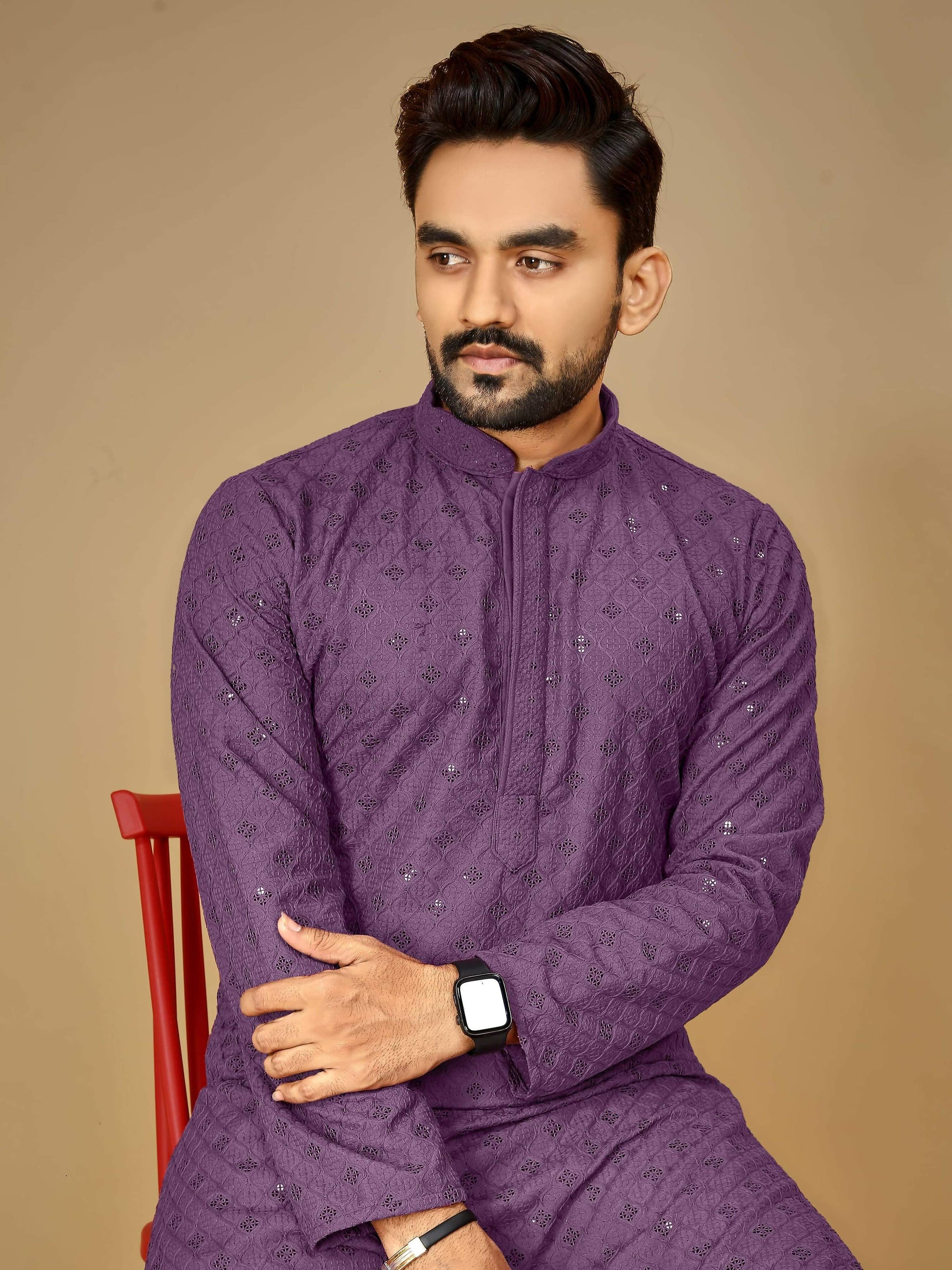 Anaita Lavender Embroidered Rayon Straight Kurta