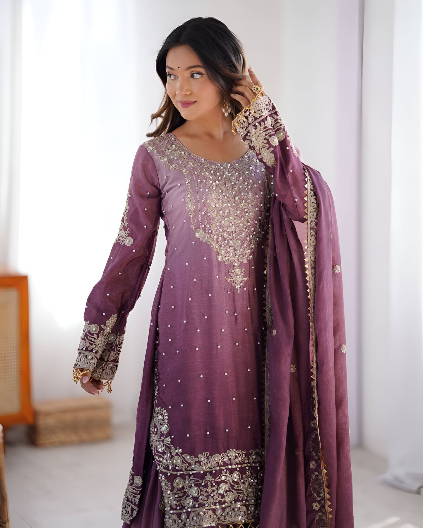 Lehenga Mart Designer Wedding Wear Palazzo Suit For Women - Rust - Swadesiicart
