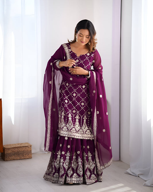 Lehenga Mart Designer Wedding Wear Plazzo Suit for Women - Purple - Swadesiicart