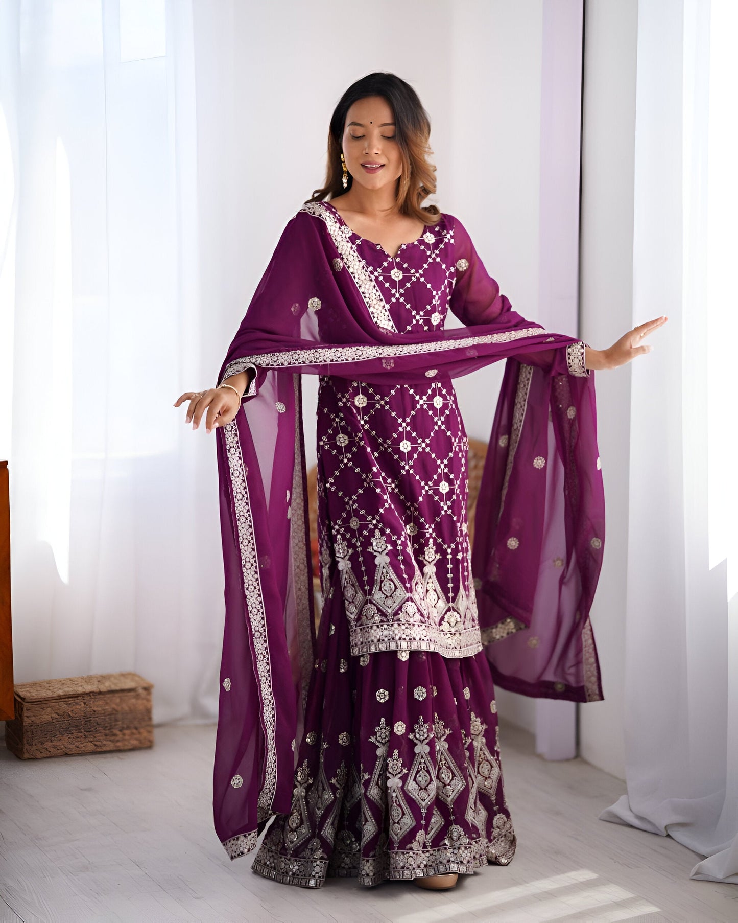 Lehenga Mart Designer Wedding Wear Plazzo Suit for Women - Purple - Swadesiicart