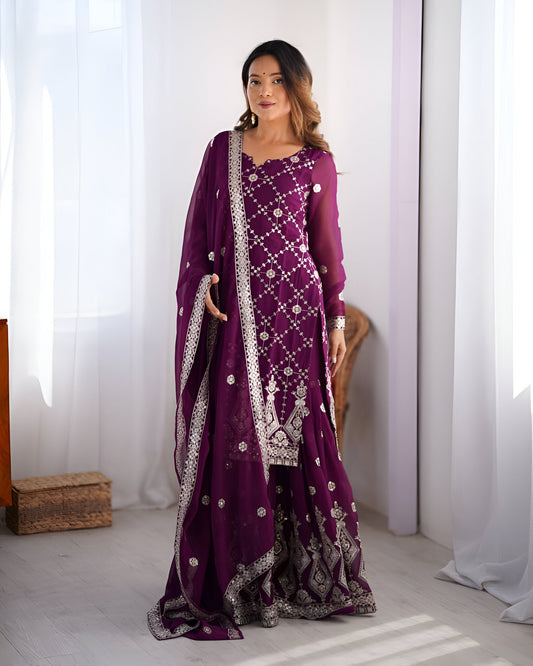 Lehenga Mart Designer Wedding Wear Plazzo Suit for Women - Purple - Swadesiicart