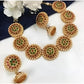 Jewel City Antique Gold Floral Round Disc Necklace Set - Kemp Stone Traditional Choker with Earrings - Handcrafted Temple Jewelry | Swadesiicart