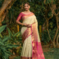 Jyoti Fashion Women's Off White Kanjivaram Silk Zari Woven Saree with Blouse | Swadesiicart