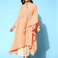 Ahalyaa Women's Peach Crepe Printed Kaftan Kurta | Swadesiicart