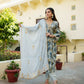 Vaasva Women SkyBlue Muslin Embroidered Kurta,Pant & Dupatta Set | Swadesiicart