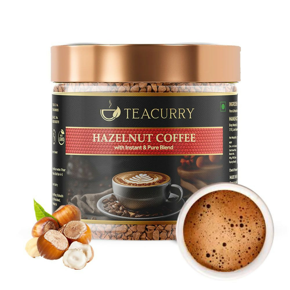 Teacurry Hazelnut Instant Coffee Powder - Arabica Freeze Dried Coffee for Instant Hot & Cold Coffee - Teacurry