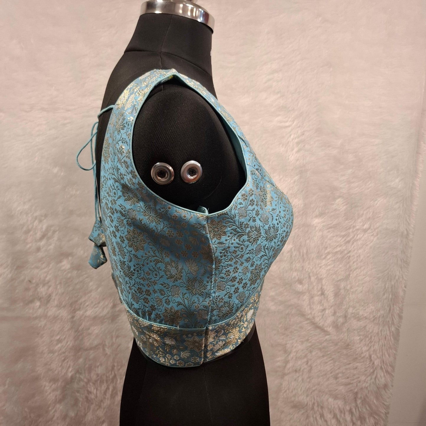 Kia Fashions Blue Banarasi With Gold & Silver Weave Readymade Blouse | Swadesiicart