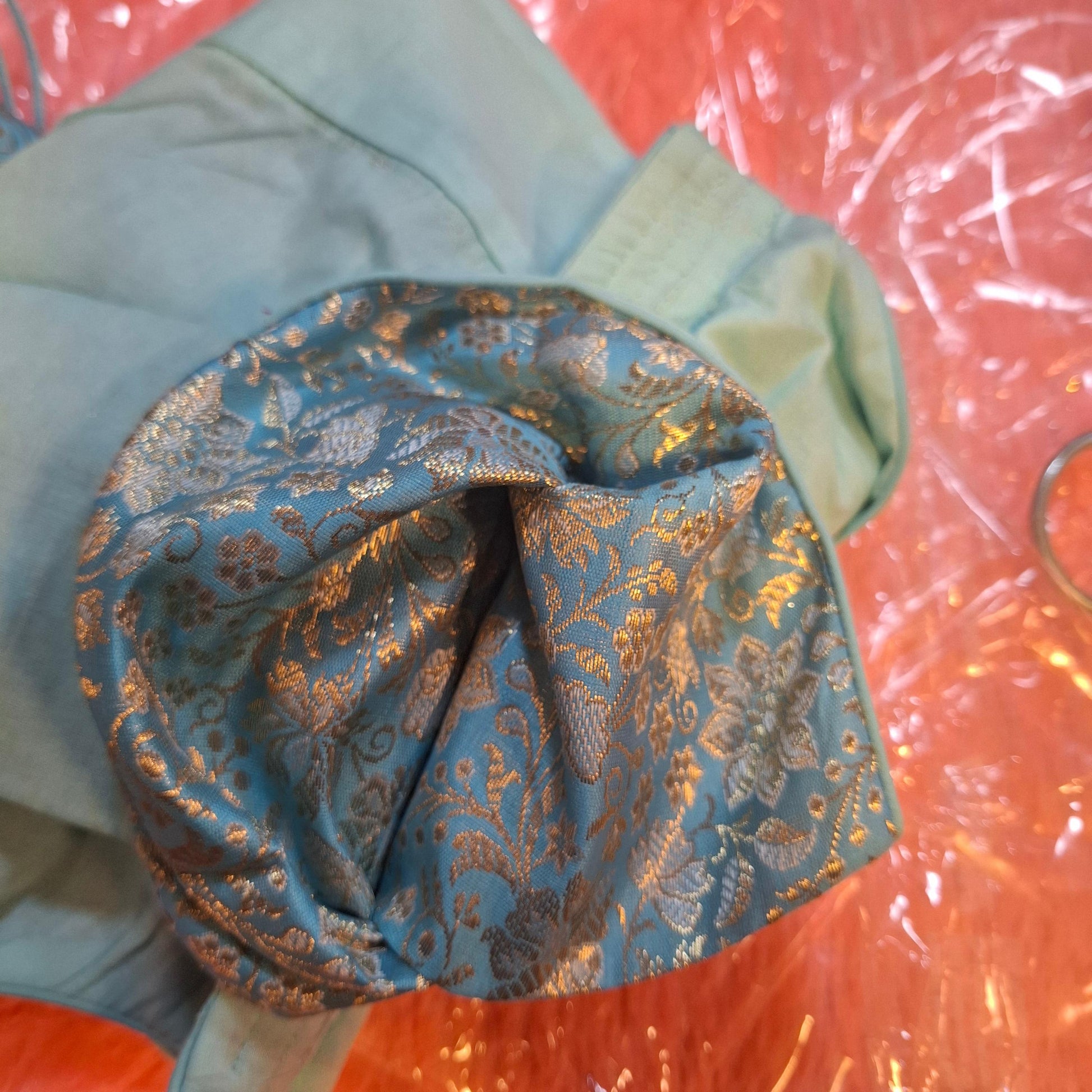 Kia Fashions Blue Banarasi With Gold & Silver Weave Readymade Blouse | Swadesiicart