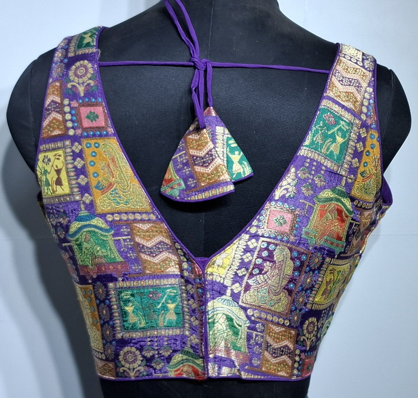 Kia Fashions Purple Jacquard Weave Multi Color Weave Readymade Blouse - Swadesiicart