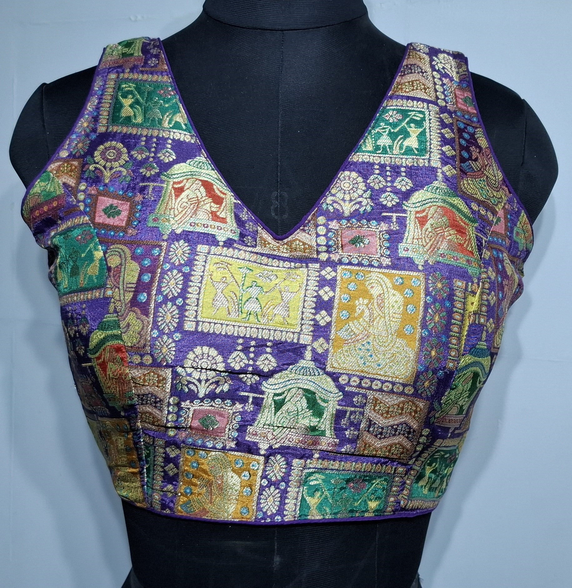 Kia Fashions Purple Jacquard Weave Multi Color Weave Readymade Blouse - Swadesiicart