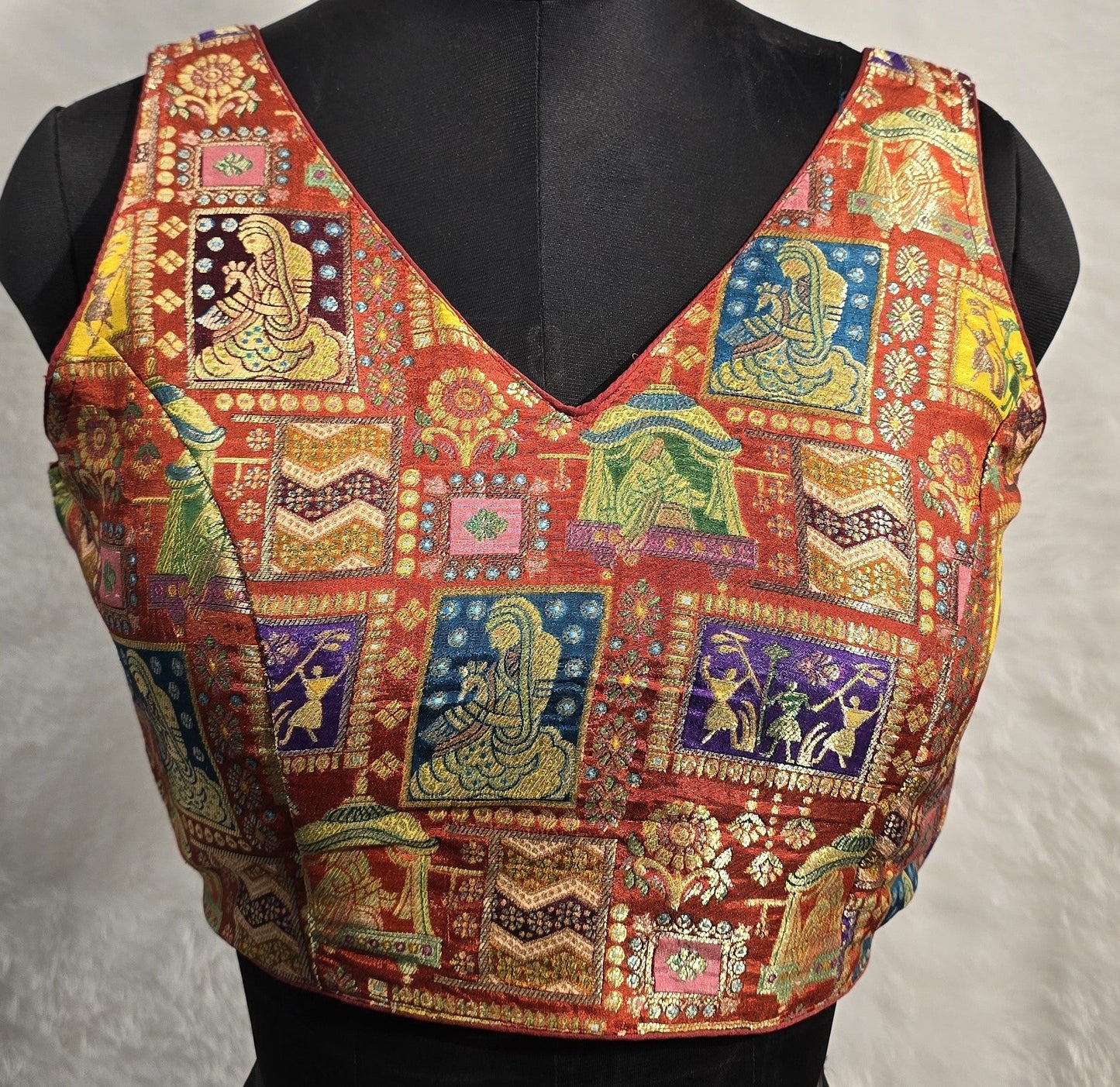 Kia Fashions Rust Jacquard Weave Multi Color Weave Readymade Blouse - Swadesiicart