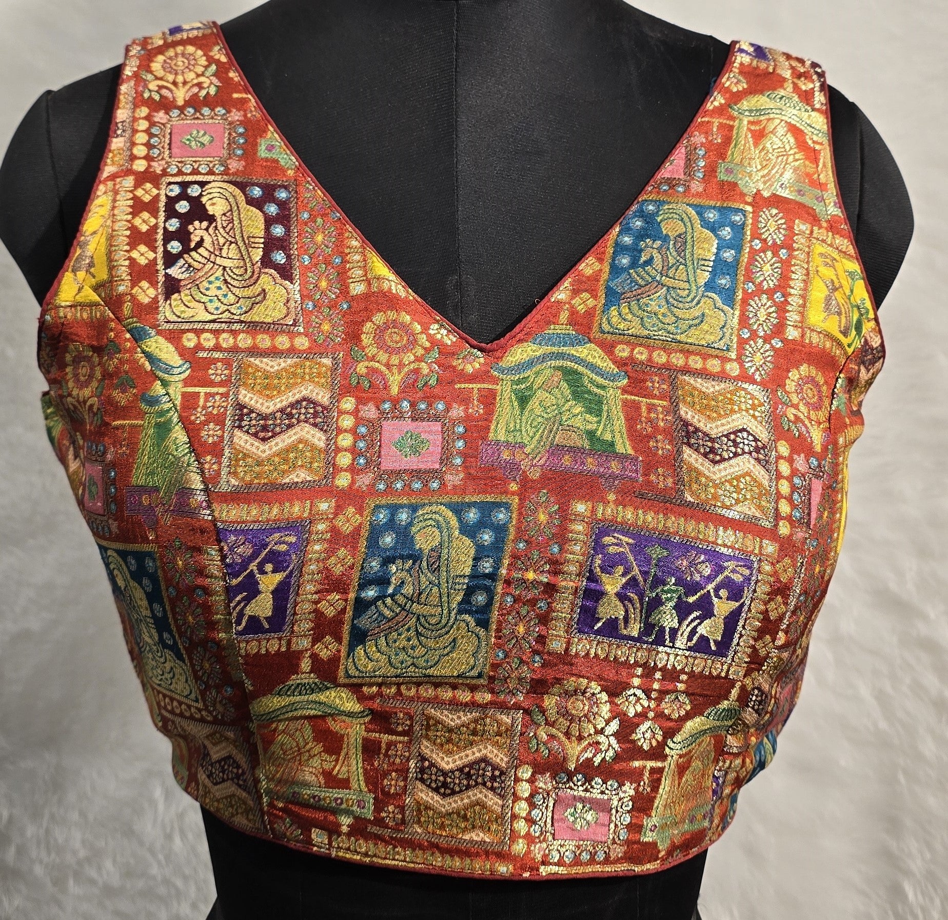 Kia Fashions Rust Jacquard Weave Multi Color Weave Readymade Blouse - Swadesiicart