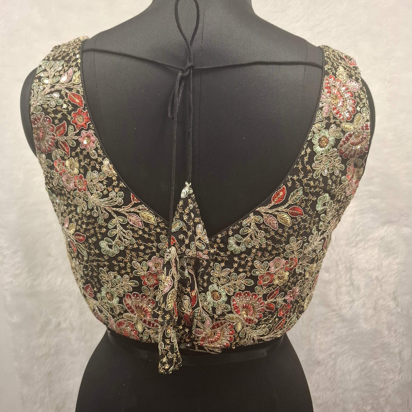 Kia Fashions Black Georgette Multi Color Emb & Sqn Readymade Blouse - Swadesiicart