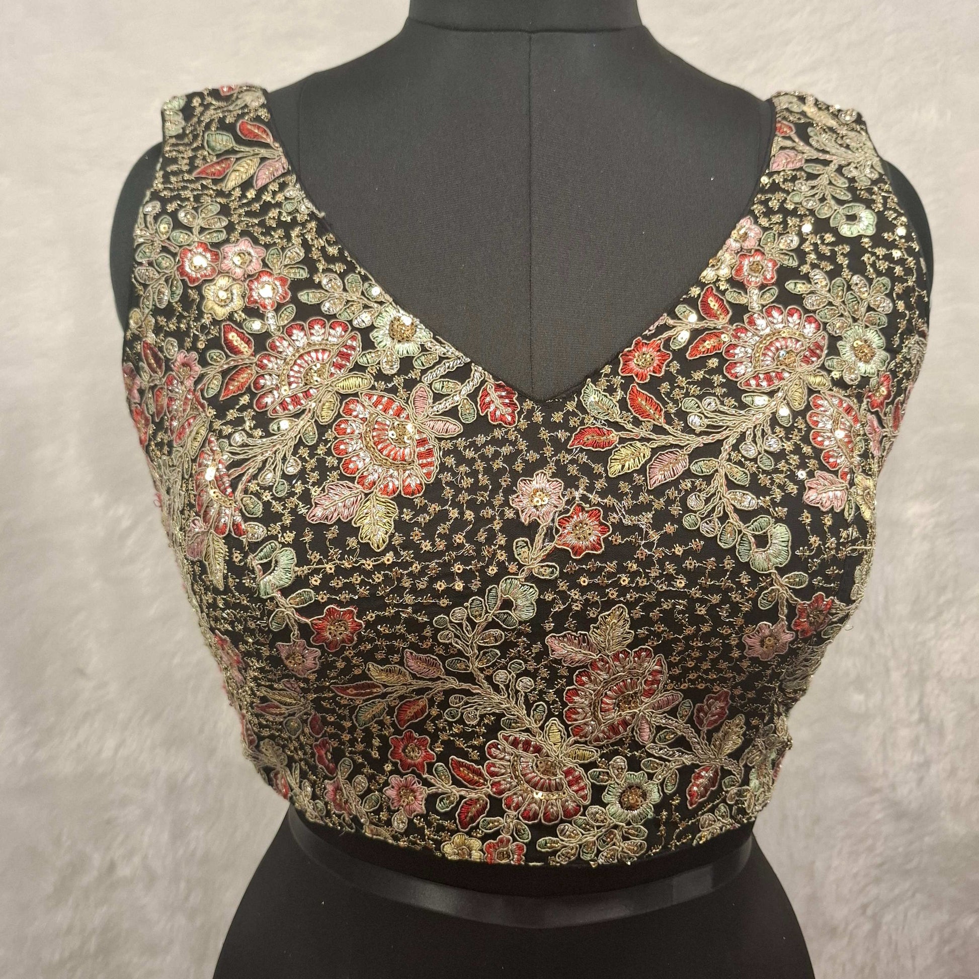 Kia Fashions Black Georgette Multi Color Emb & Sqn Readymade Blouse - Swadesiicart