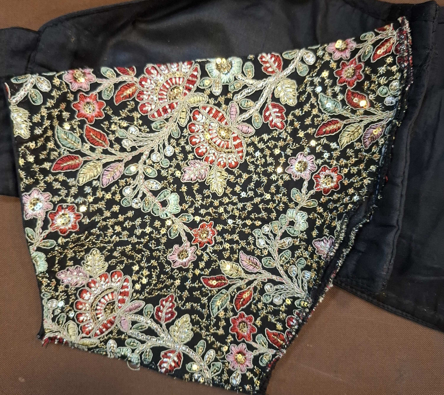 Kia Fashions Black Georgette Multi Color Emb & Sqn Readymade Blouse - Swadesiicart