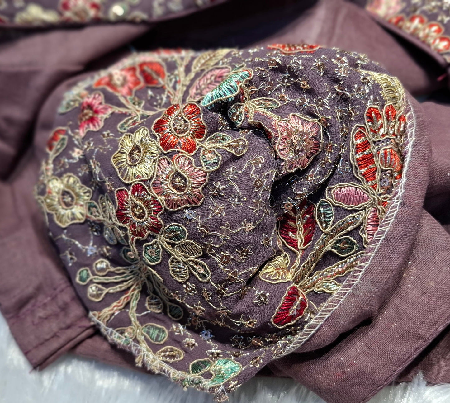 Kia Fashions Dusty Mauve Georgette Multi Color Emb & Sqn Readymade Blouse