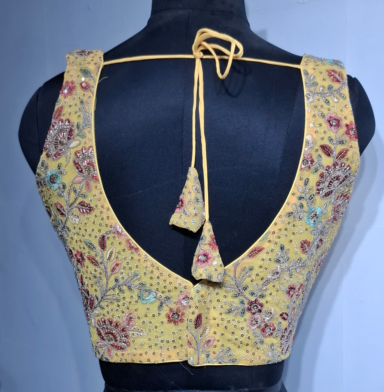 Kia Fashions Eggyolk Yellow Georgette Multi Color Emb & Sqn Readymade Blouse - Swadesiicart