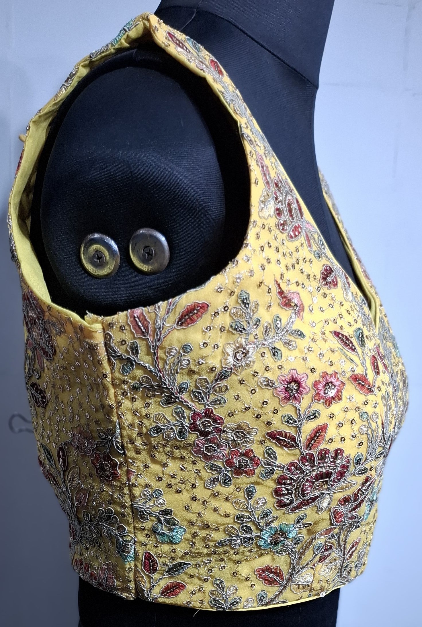 Kia Fashions Eggyolk Yellow Georgette Multi Color Emb & Sqn Readymade Blouse - Swadesiicart