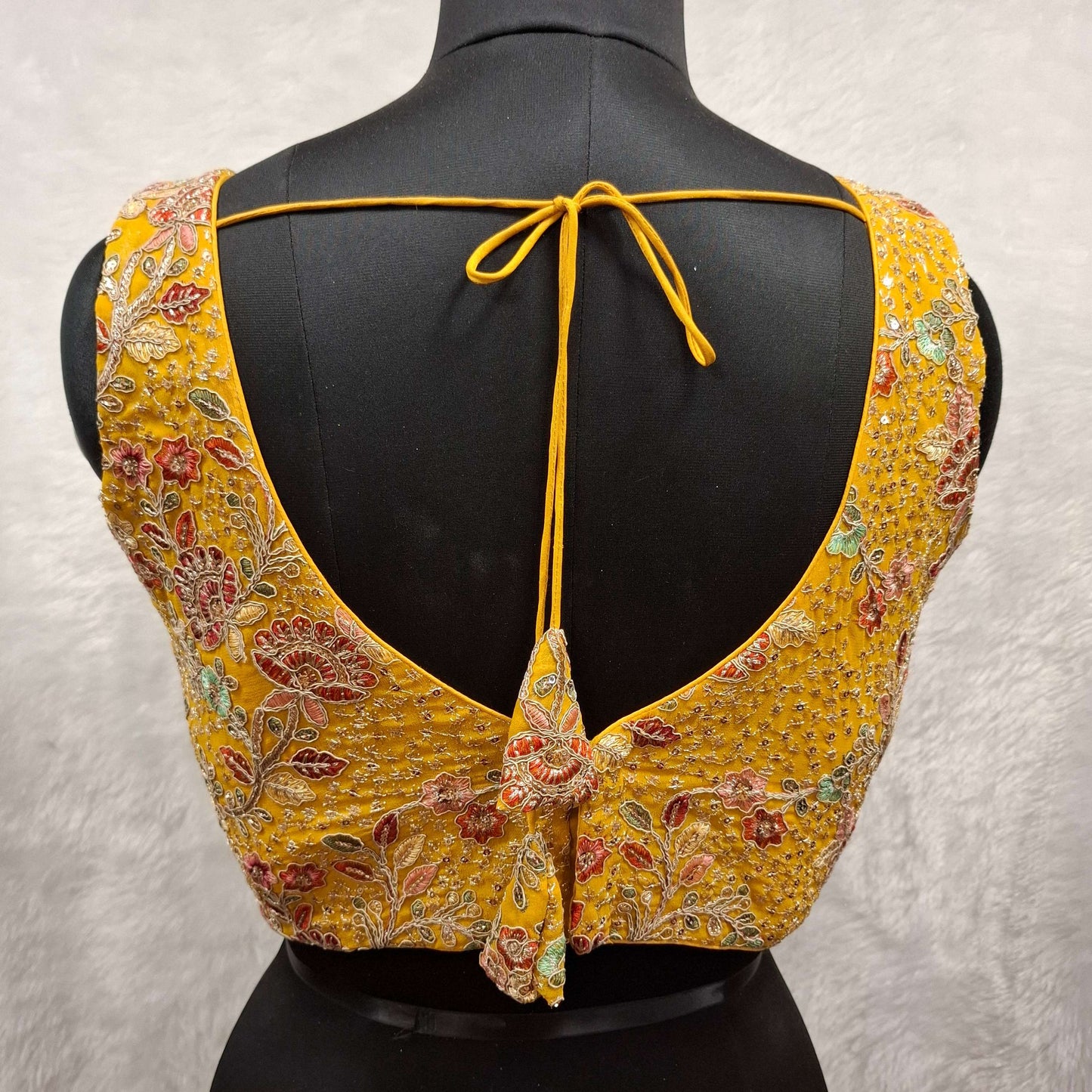 Kia Fashions Mustard Yellow Georgette Multi Color Emb & Sqn Readymade Blouse - Swadesiicart