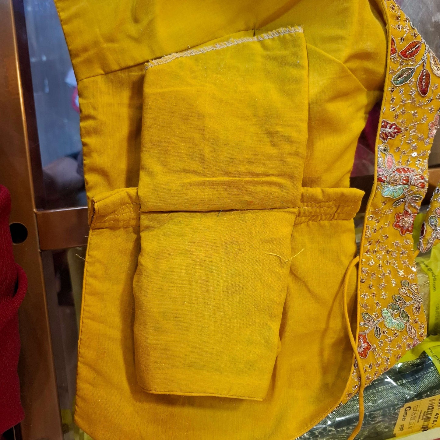 Kia Fashions Mustard Yellow Georgette Multi Color Emb & Sqn Readymade Blouse - Swadesiicart