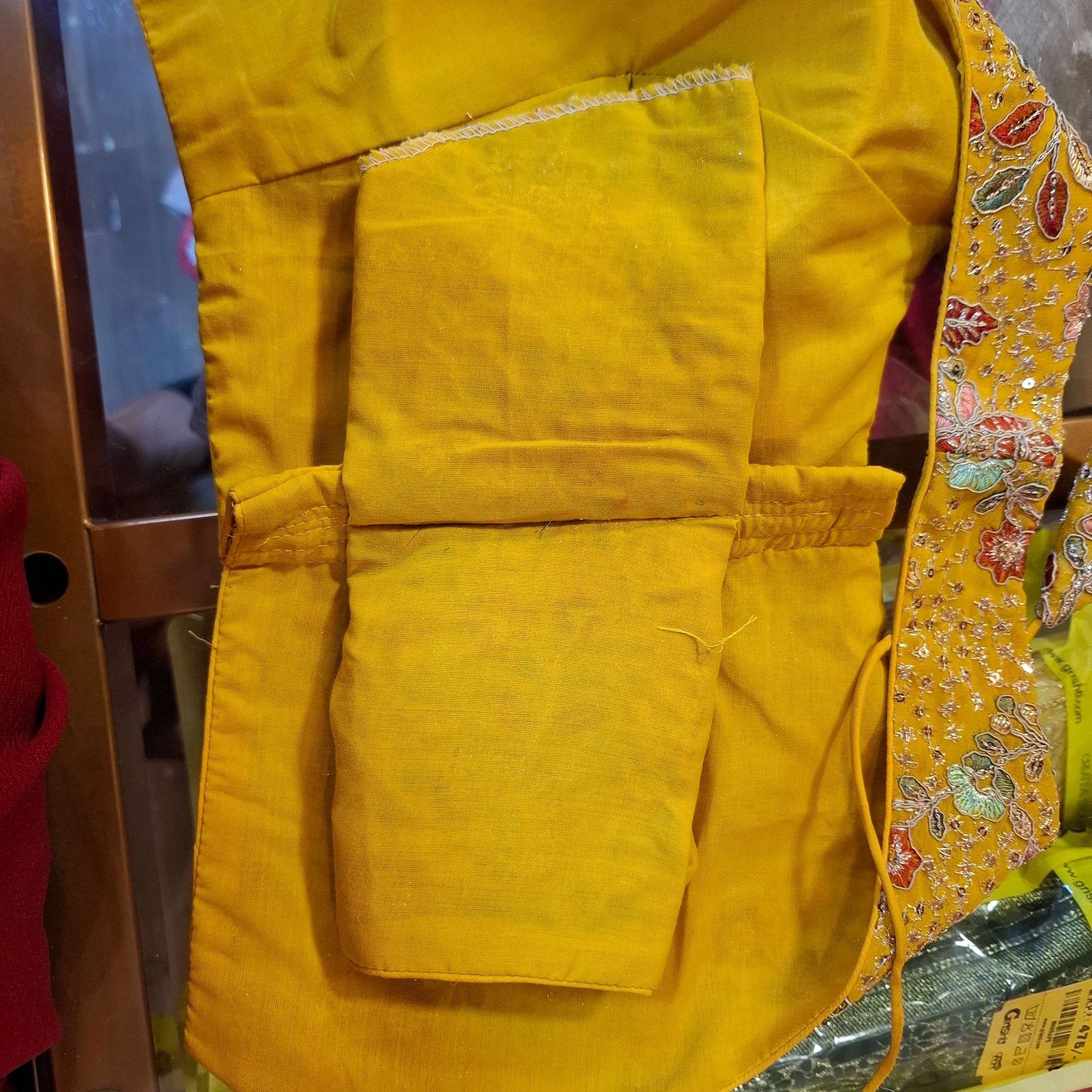 Kia Fashions Mustard Yellow Georgette Multi Color Emb & Sqn Readymade Blouse - Swadesiicart