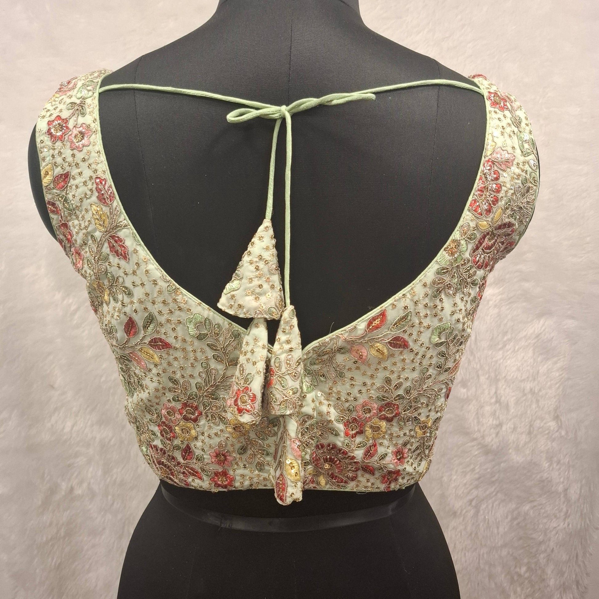 Kia Fashions Pistachio Green Georgette Multi Color Emb & Sqn Readymade Blouse - Swadesiicart