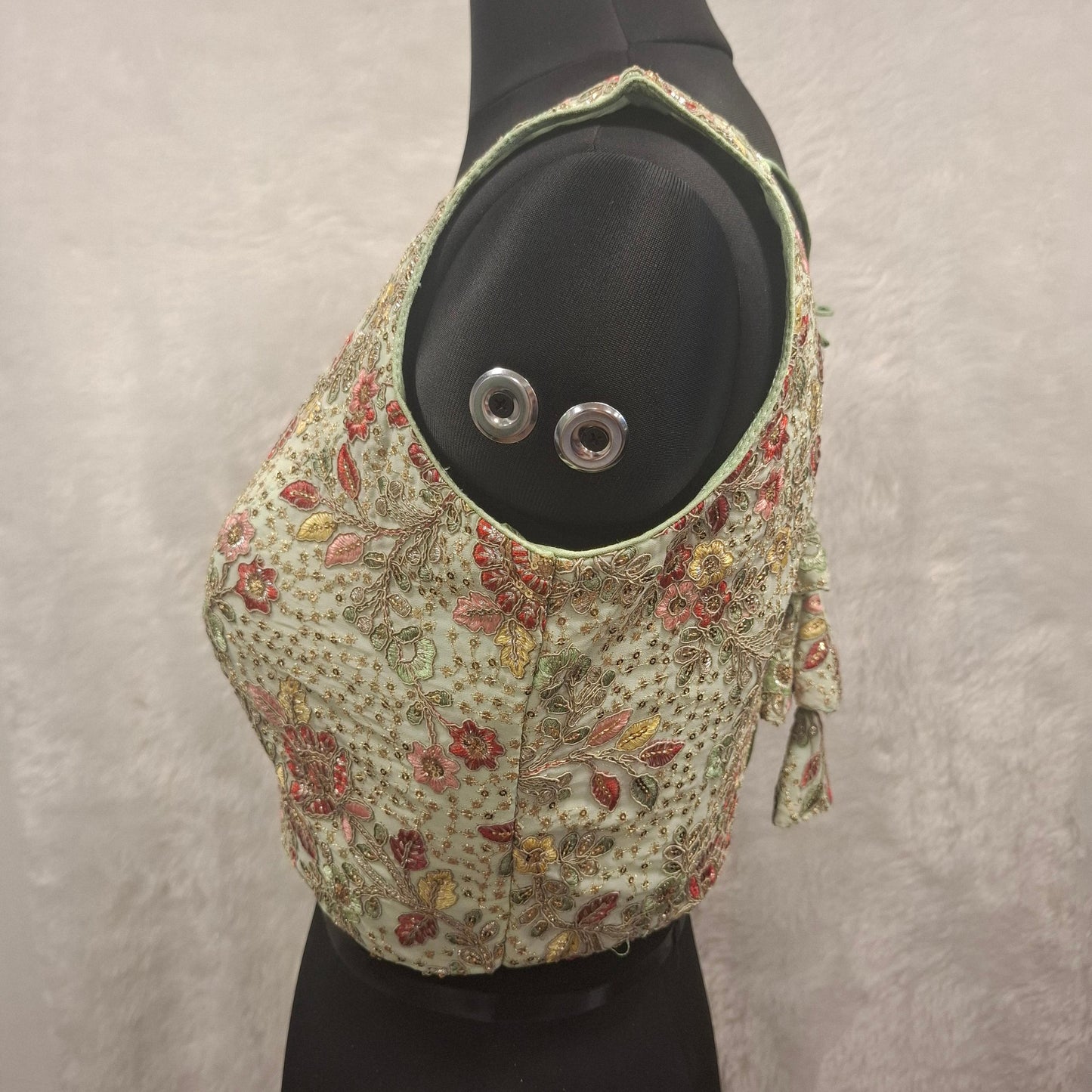 Kia Fashions Pistachio Green Georgette Multi Color Emb & Sqn Readymade Blouse - Swadesiicart