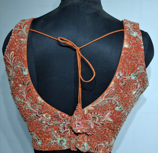 Kia Fashions Rust Georgette Multi Color Emb & Sqn Readymade Blouse - Swadesiicart