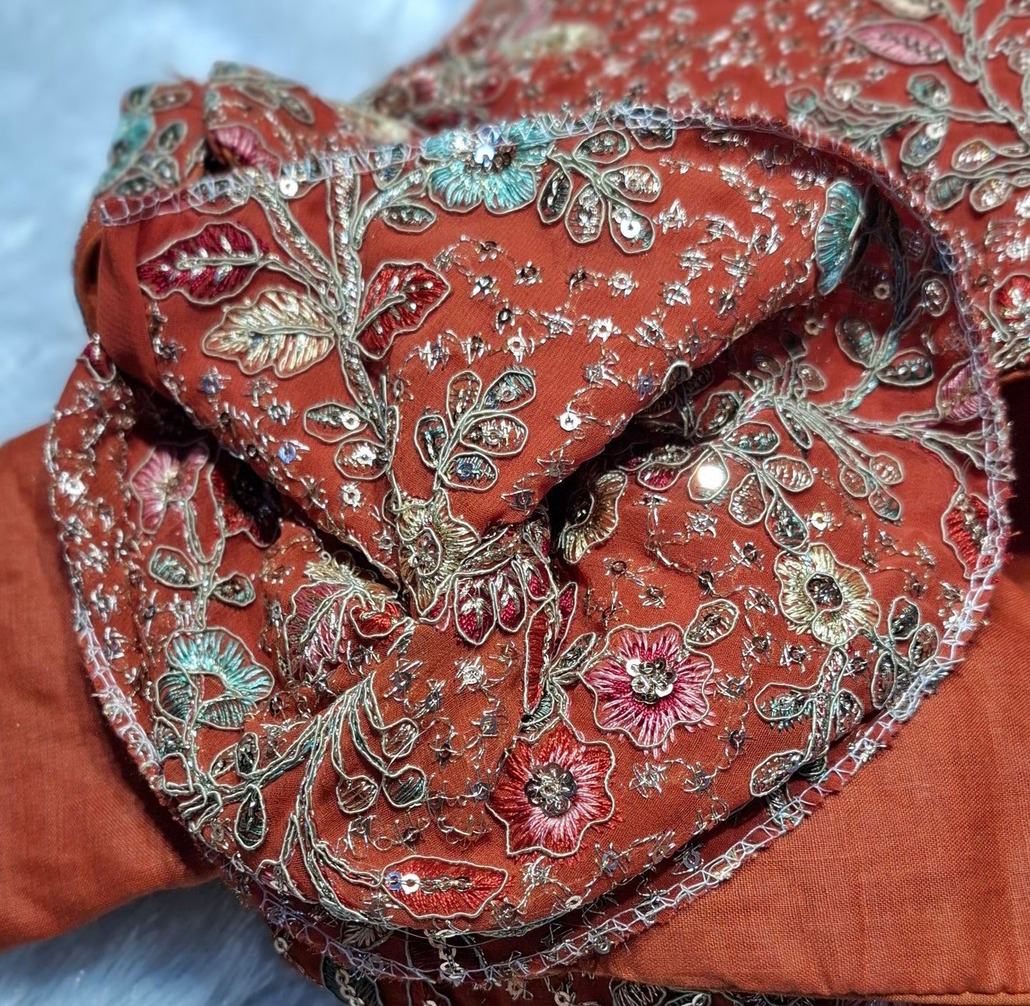 Kia Fashions Rust Georgette Multi Color Emb & Sqn Readymade Blouse - Swadesiicart