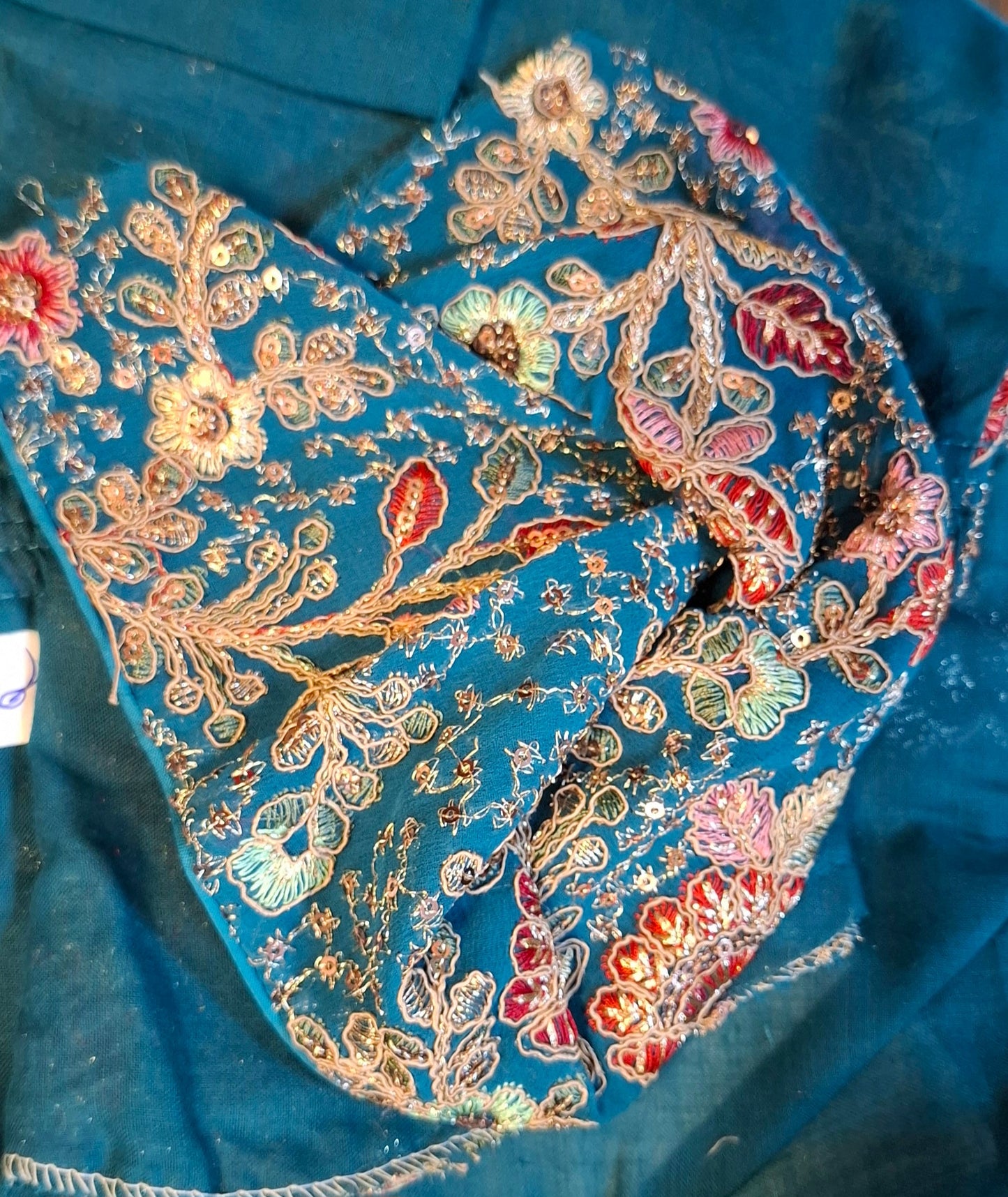 Kia Fashions Turquoise Blue Georgette Multi Color Emb & Sqn Readymade Blouse - Swadesiicart