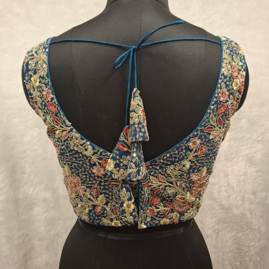 Kia Fashions Teal Blue Georgette Multi Color Emb & Sqn Readymade Blouse - Swadesiicart