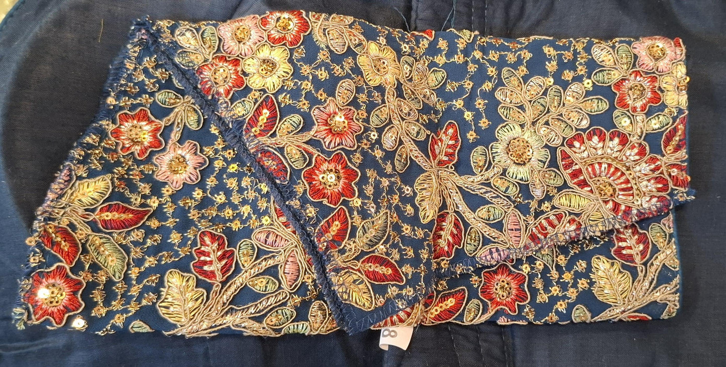 Kia Fashions Teal Blue Georgette Multi Color Emb & Sqn Readymade Blouse - Swadesiicart