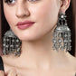 NVR Women's Silver Plated Mirror Work Oxidised Contemporary Jhumka Earrings | Swadesiicart