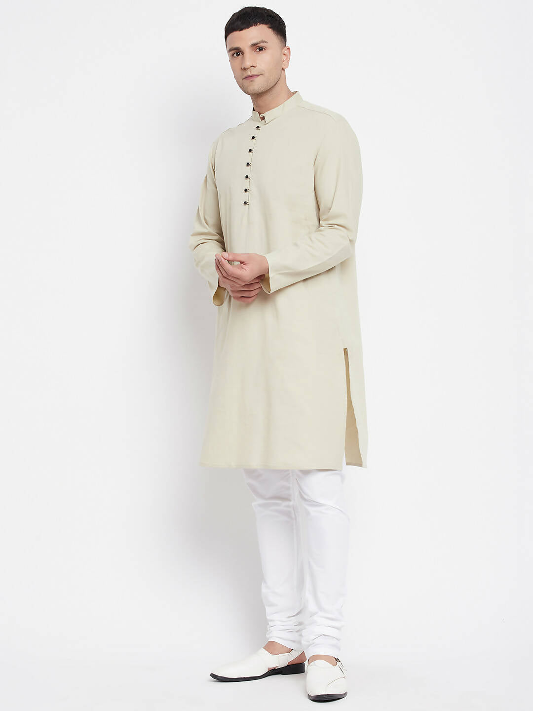 Even Apparels Pure Cotton Men's Kurta in Green Color With Band Collar | Swadesiicart