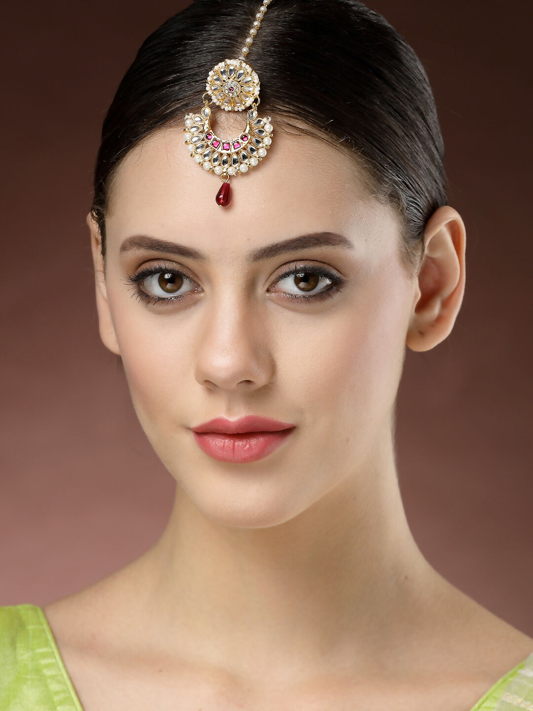 NVR Women's Gold-Polished CZ Stone-Studded Maang Tikka - Swadesiicart