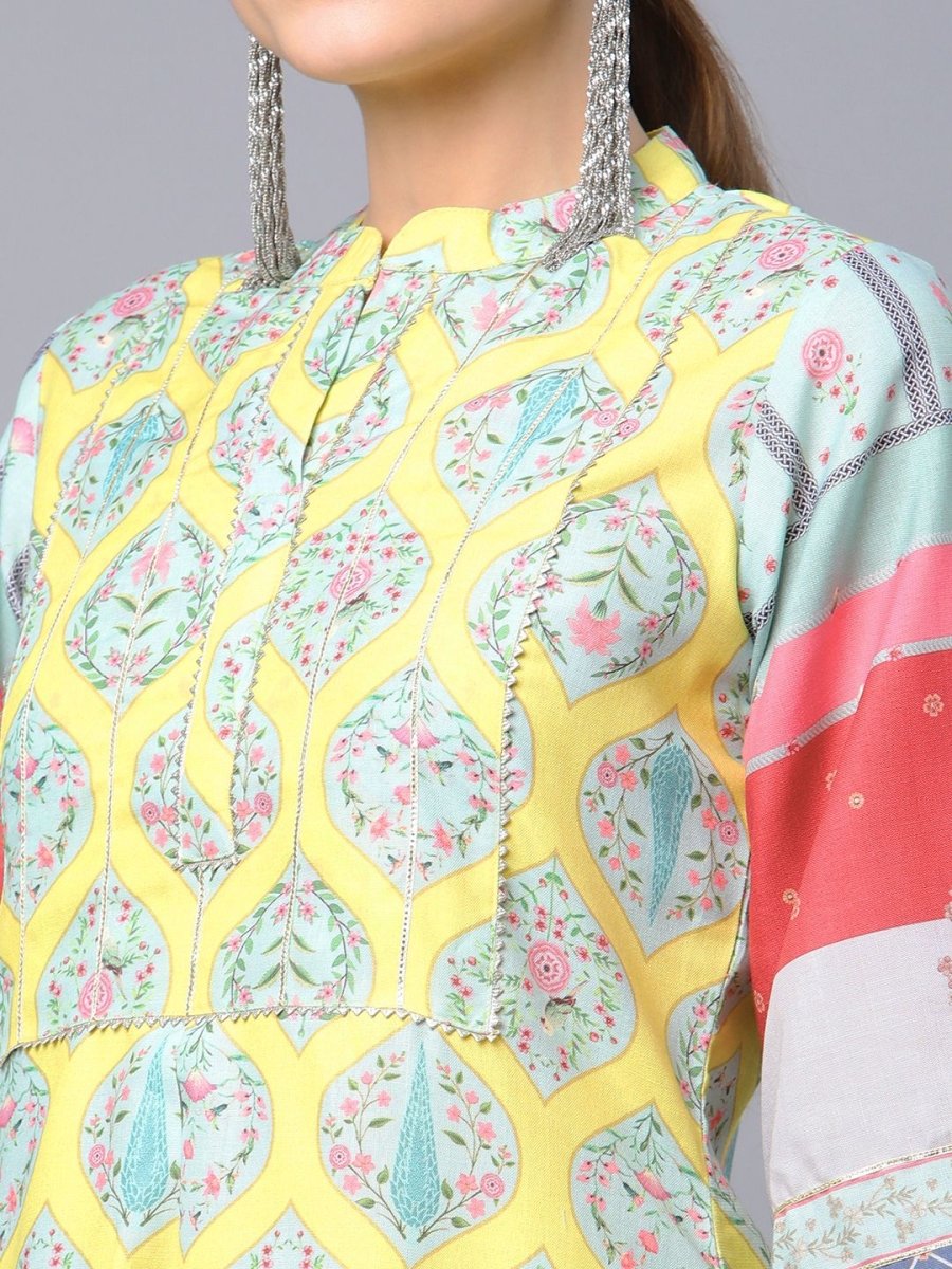 Ahalyaa Women's Yellow Pure Blend Digital Printed Kurta Palazzo Set | Swadesiicart