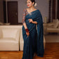 Blue Pure Linen Ethnic Motifs Saree with Unstitched Blouse - Hiral Fashion | Swadesiicart