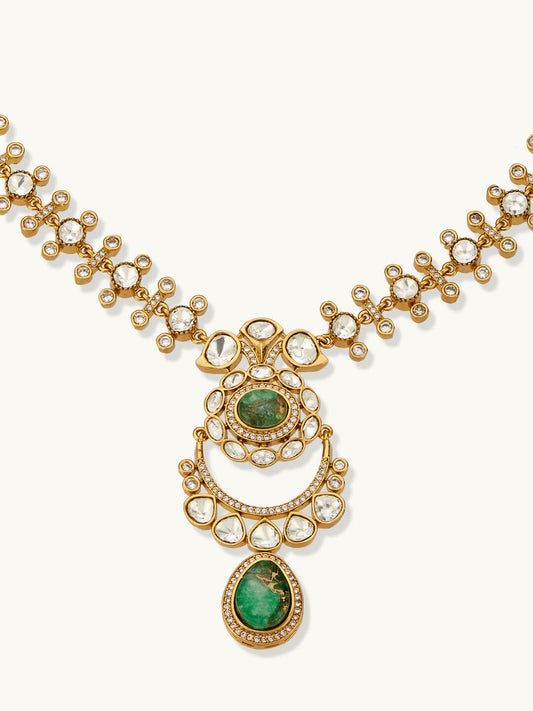 Nuyug 22K Gold-Plated Kundan Studded Faux Jasper Stone Necklace Set | Swadesiicart