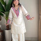 Prazu Fashion Off White Khadi Cotton Schiffli Work Co-Ord Set - Swadesiicart
