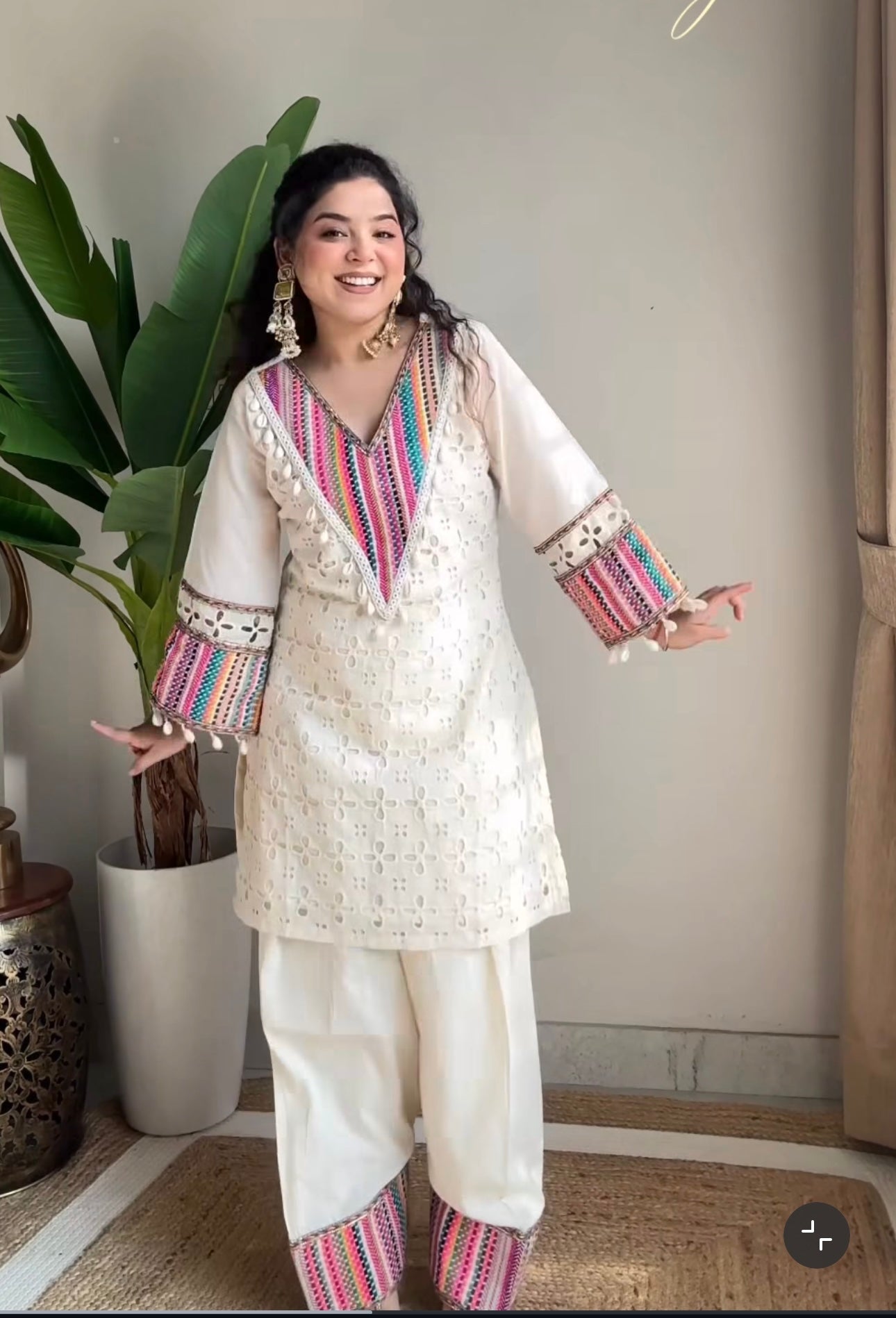 Prazu Fashion Off White Khadi Cotton Schiffli Work Co-Ord Set - Swadesiicart