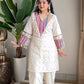 Prazu Fashion Off White Khadi Cotton Schiffli Work Co-Ord Set - Swadesiicart