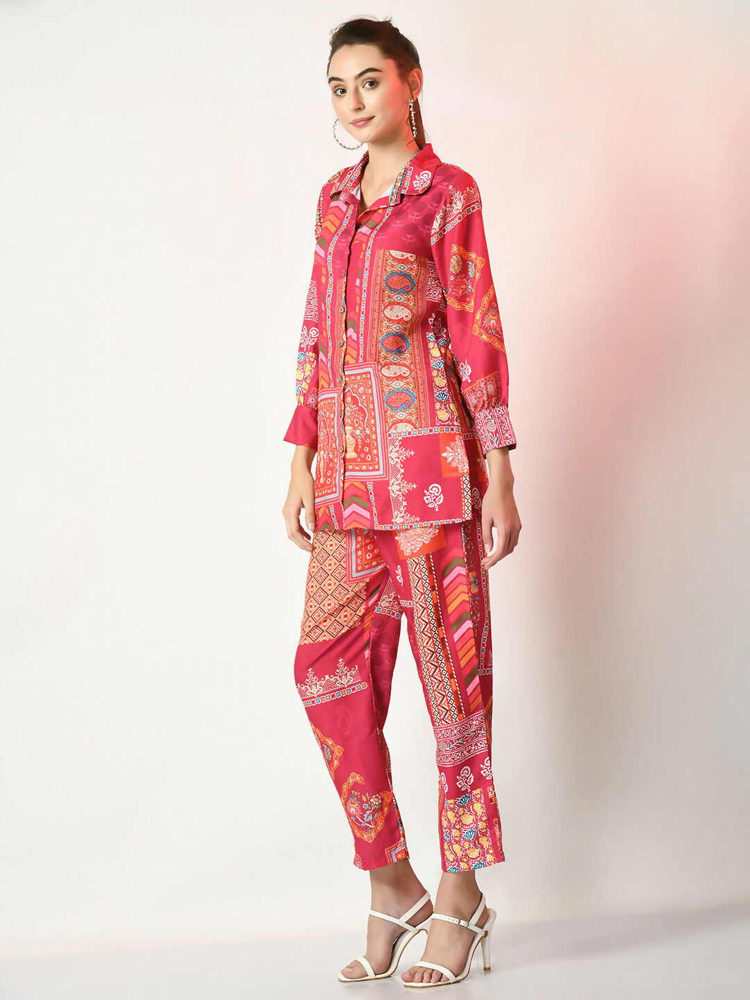 Myshka Women's Pink Printed Shirt With Trousers - Swadesiicart